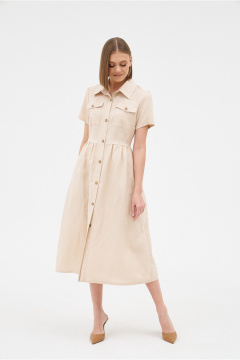 Платье из бежевого льна с разрезом и застежкой на пуговицах PUR PUR 11-310 - фото 2