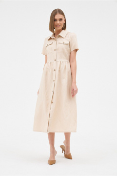 Платье из бежевого льна с разрезом и застежкой на пуговицах PUR PUR 11-310 - фото 1