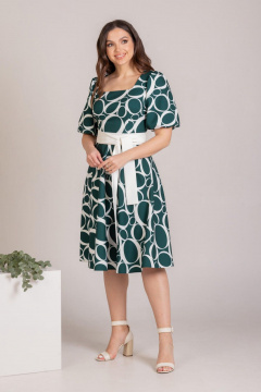 Круглогодичное платье с расклешённой юбкой и поясом Mislana 761 зеленый - фото 2