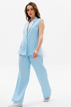 Голубой костюм из ткани с жилетом и свободными брюками NikVa 503-1 - фото 3