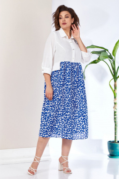 Платье на каждый день в белом и синем с подрезами Anastasia 1107 белый/васильковый - фото 4