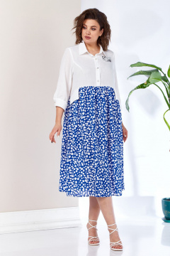 Платье на каждый день в белом и синем с подрезами Anastasia 1107 белый/васильковый - фото 3