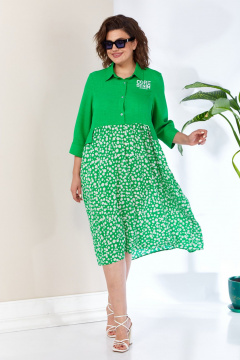 Платье из блузочной ткани с подрезами и сборками Anastasia 1107 ярко-зеленый - фото 3