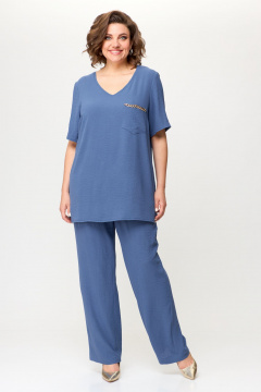 Туника и брюки из легкой ткани с высоким поясом OVERYOU М145/1 незабудка - фото 1