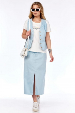 Комплект из жилета, футболки и юбки для ежедневного стиля Милора-стиль 1205 голубой - фото 2