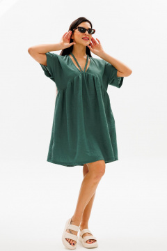 Зеленое платье трапеция с косыми подрезами и завязывающимися шнурками COCKTAIL 114/2 - фото 1