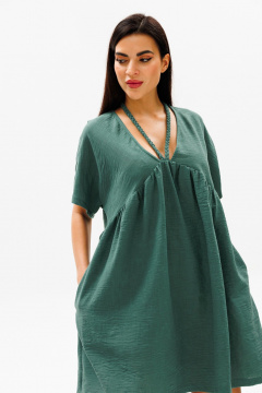 Зеленое платье трапеция с косыми подрезами и завязывающимися шнурками COCKTAIL 114/2 - фото 4