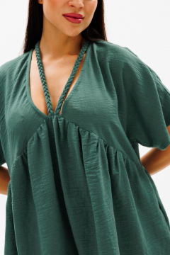 Зеленое платье трапеция с косыми подрезами и завязывающимися шнурками COCKTAIL 114/2 - фото 3