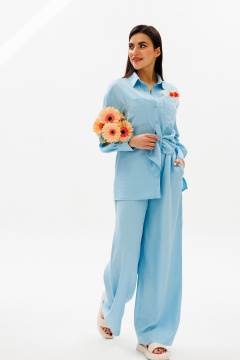 Голубой комплект рубашка и брюки из вискозы для комфортных образов COCKTAIL 121 - фото 1