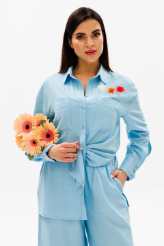 Голубой комплект рубашка и брюки из вискозы для комфортных образов COCKTAIL 121 - фото 2