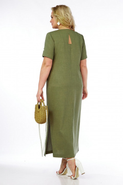 Зеленое платье с нагрудными вытачками и V-образным вырезом из текстиля Jurimex 3118 хаки - фото 2