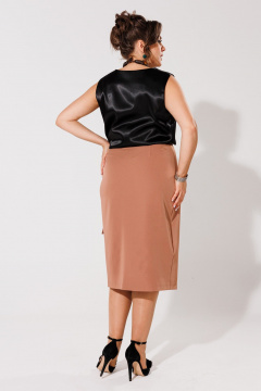 Юбка на запах ниже колена из вискозы для деловых и повседневных образов Anelli 917 коричневый - фото 4
