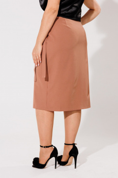 Юбка на запах ниже колена из вискозы для деловых и повседневных образов Anelli 917 коричневый - фото 3