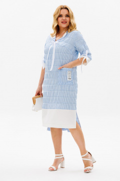 Платье из крэша в мелкую клетку с удлиненной спинкой Michel chic 2163 голубой+белый - фото 3