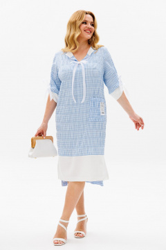 Платье из крэша в мелкую клетку с удлиненной спинкой Michel chic 2163 голубой+белый - фото 2