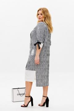 Платье в мелкую клетку с свободным кроем и рукавом 3/4 Michel chic 2163 черный+белый - фото 5