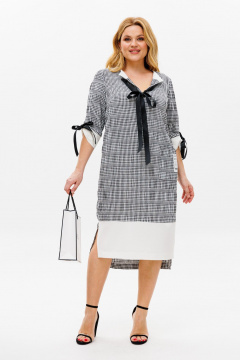 Платье в мелкую клетку с свободным кроем и рукавом 3/4 Michel chic 2163 черный+белый - фото 4