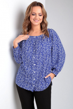 Блуза в стиле кэжуал с цветочным узором из вискозы Таир-Гранд 62435 василек - фото 1