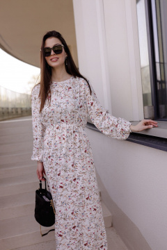 Миди-платье из вискозы с круглой горловиной и рукавом 63 см Krasa М353-24 белый_в_цветы - фото 3