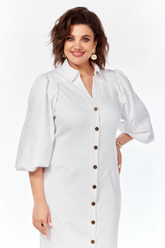 Платье с кокетками и фигурным подрезом из хлопковой ткани VI ORO VR-1133 белый - фото 4