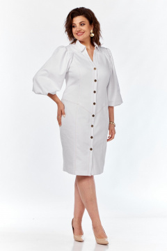 Платье с кокетками и фигурным подрезом из хлопковой ткани VI ORO VR-1133 белый - фото 2