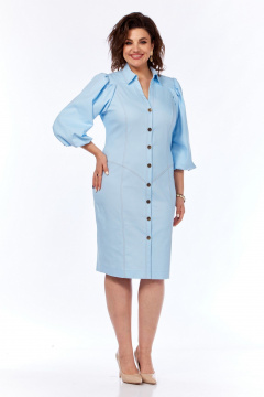 Платье с кокетками и разрезом по линии талии из хлопкового текстиля VI ORO VR-1133 небесный - фото 1