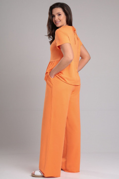 Стильный комплект футболки и брюк из трикотажа с отрезными деталями LeNata 20399 оранжевый - фото 2