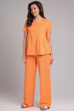 Стильный комплект футболки и брюк из трикотажа с отрезными деталями LeNata 20399 оранжевый - фото 5