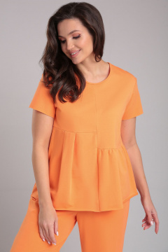 Стильный комплект футболки и брюк из трикотажа с отрезными деталями LeNata 20399 оранжевый - фото 3