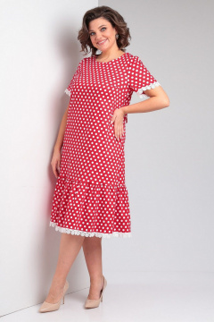 Красное платье с оборками, нагрудными вытачками и V-образным вырезом Takka Plus 24-224 - фото 5