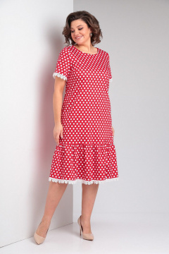 Красное платье с оборками, нагрудными вытачками и V-образным вырезом Takka Plus 24-224 - фото 4