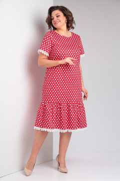 Красное платье с оборками, нагрудными вытачками и V-образным вырезом Takka Plus 24-224 - фото 2