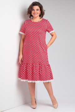 Красное платье с оборками, нагрудными вытачками и V-образным вырезом Takka Plus 24-224 - фото 1
