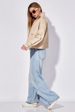 Жакет джинсовый укороченный прямой с декоративными карманами LEANNA-STYLE 6005 бежевый - фото 4