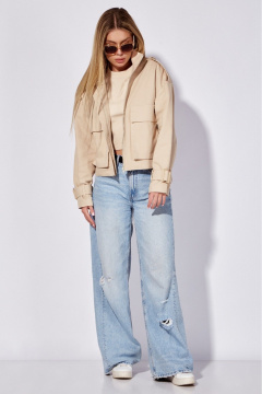 Жакет джинсовый укороченный прямой с декоративными карманами LEANNA-STYLE 6005 бежевый - фото 2