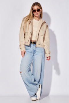 Жакет джинсовый укороченный прямой с декоративными карманами LEANNA-STYLE 6005 бежевый - фото 1