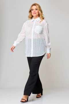 Белая классическая блузка из ткани решелье с нагрудным карманом VIPPRIMO 100 белый - фото 4