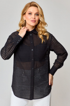 Черная блузка из ткани решелье с длинным рукавом и застежкой на пуговицы VIPPRIMO 100 черный - фото 1