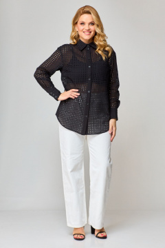 Черная блузка из ткани решелье с длинным рукавом и застежкой на пуговицы VIPPRIMO 100 черный - фото 5