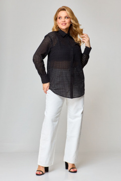 Черная блузка из ткани решелье с длинным рукавом и застежкой на пуговицы VIPPRIMO 100 черный - фото 4