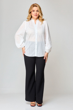 Белая блузка из ткани решелье с рукавами-буфами и V-образным вырезом VIPPRIMO 101 молочный - фото 5