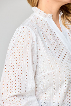 Белая блузка из ткани решелье с рукавами-буфами и V-образным вырезом VIPPRIMO 101 молочный - фото 4