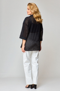 Блуза прямая летом из ткани “решелье” с воротником-стойкой VIPPRIMO 102 черный - фото 5