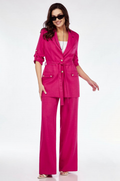 Жакет-рубашка из льна с палаццо и поясом для делового образа Temper 138 фуксия - фото 4