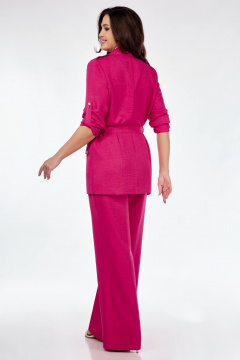 Жакет-рубашка из льна с палаццо и поясом для делового образа Temper 138 фуксия - фото 2
