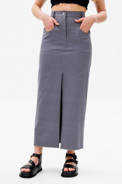 Юбка джинсовая прямого силуэта с разрезом и эффектом необработанного края ANIDEN 125-1 серый - фото 5