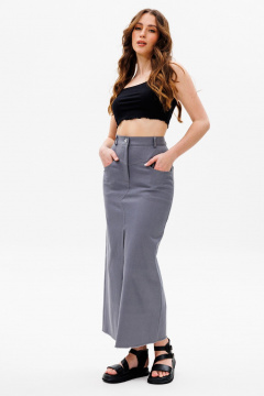 Юбка джинсовая прямого силуэта с разрезом и эффектом необработанного края ANIDEN 125-1 серый - фото 3