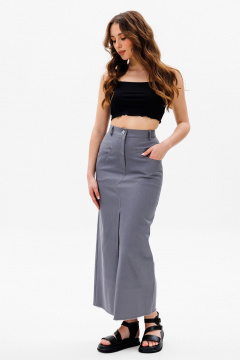 Юбка джинсовая прямого силуэта с разрезом и эффектом необработанного края ANIDEN 125-1 серый - фото 2