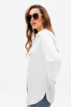 Латышская белая рубашка из атласа с разрезами и воротником-рубашкой ANIDEN 34-1 белый - фото 4