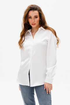 Латышская белая рубашка из атласа с разрезами и воротником-рубашкой ANIDEN 34-1 белый - фото 2